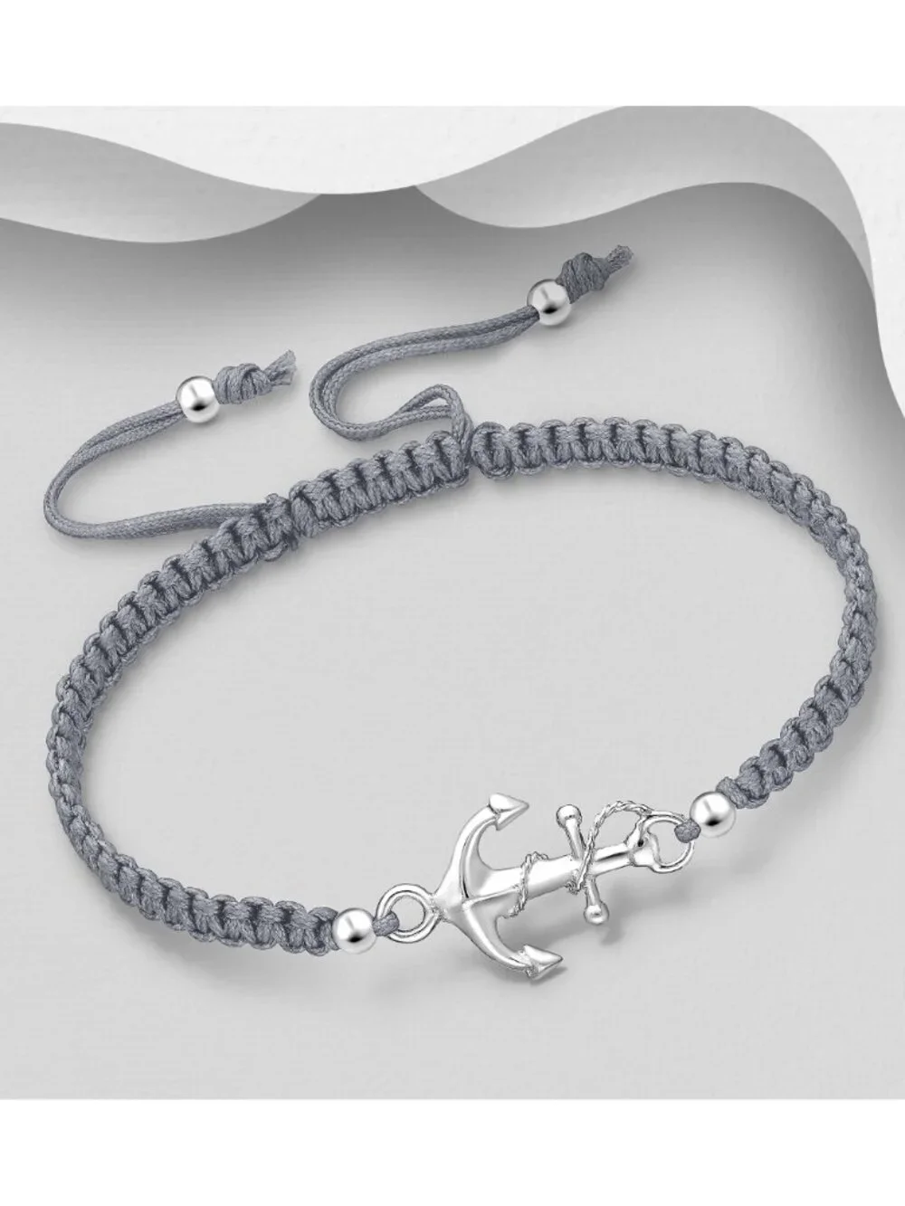 925 Sterling Silver Anchor with Adjustable Thread Bracelet